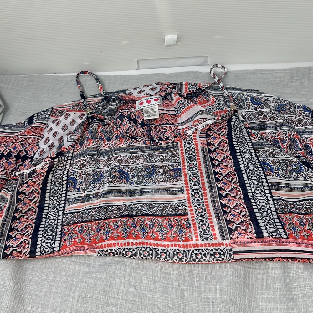 Three Pink Hearts Trixxi women’s large red white blue see through tank top